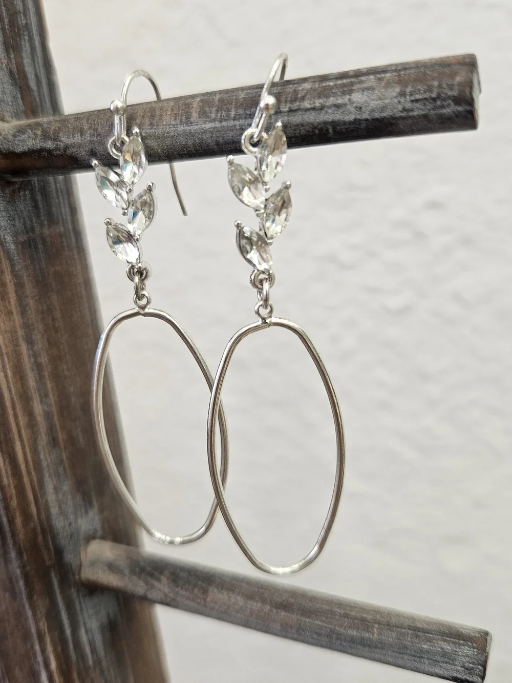 Delicate Silver Hoop Drop Earrings with Crystal Accents